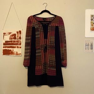 Anthropology multi-patterned lace up dress